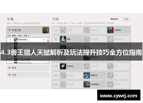 4.3兽王猎人天赋解析及玩法提升技巧全方位指南